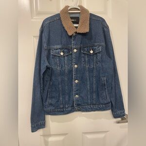 Fashion Nova Blue Denim Jacket with Tan Collar